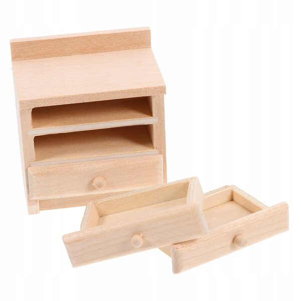 Beiger Miniatur-Nachtschrank aus Holz für das Puppenhaus