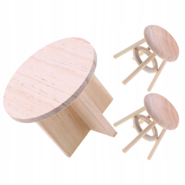 Beigefarbenes Miniatur-Tisch- und Stühle-Set aus Holz für das Puppenhaus
