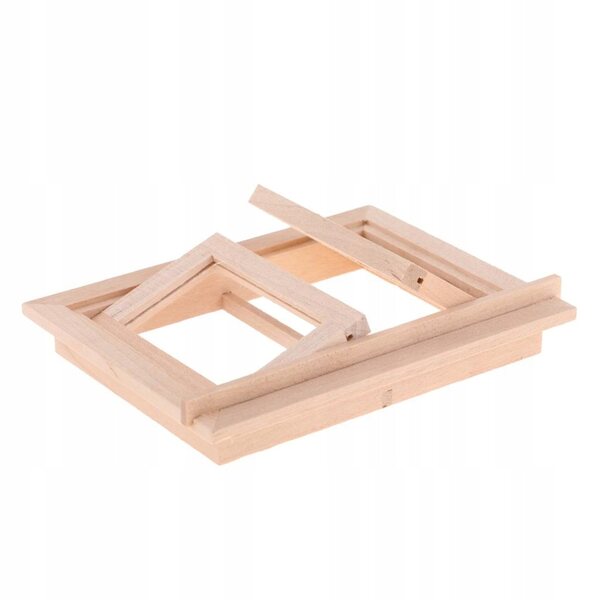 Miniatura finestra in legno non verniciata con 2 vetri per casa delle bambole 1:12
