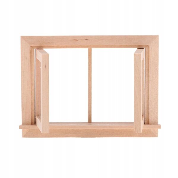 Miniatura finestra in legno non verniciata con 2 vetri per casa delle bambole 1:12