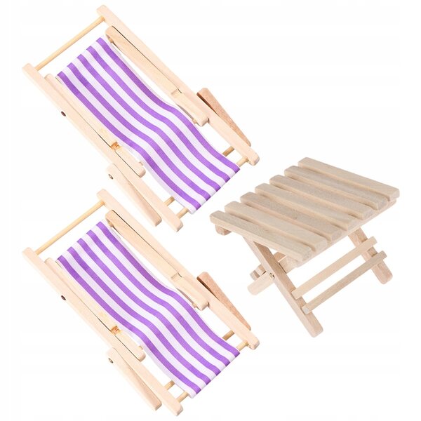 Set 3 Mini Sedie Sdraio Pieghevoli in Legno per Casa delle Bambole