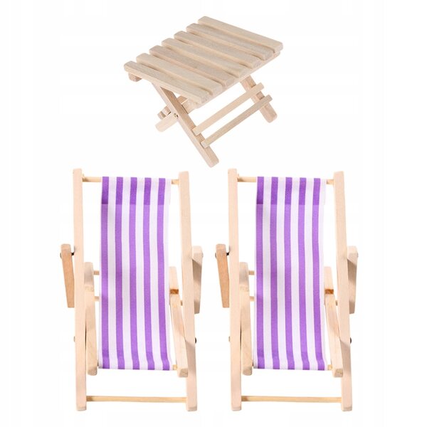 Set 3 Mini Sedie Sdraio Pieghevoli in Legno per Casa delle Bambole