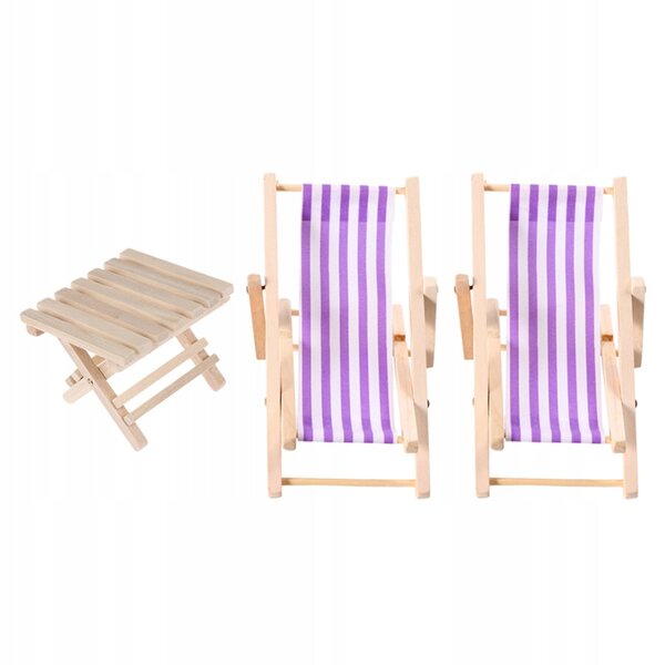Set 3 Mini Sedie Sdraio Pieghevoli in Legno per Casa delle Bambole