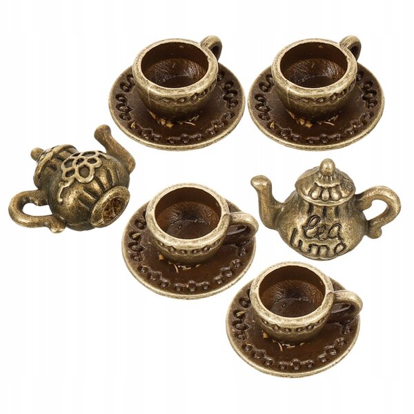 Set 2 Miniature Accessori da Tè in Metallo Realistici per Case delle Bambole