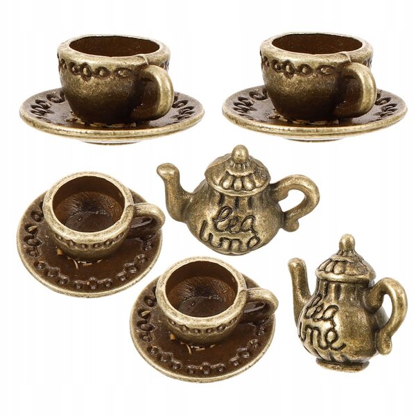 Set 2 Miniature Accessori da Tè in Metallo Realistici per Case delle Bambole