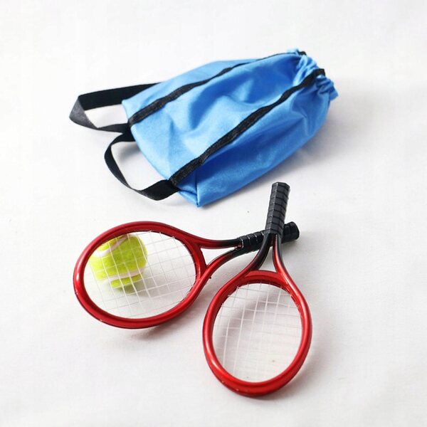 Miniatura tennis set 1:12 per doll house con racchette e palline in legno