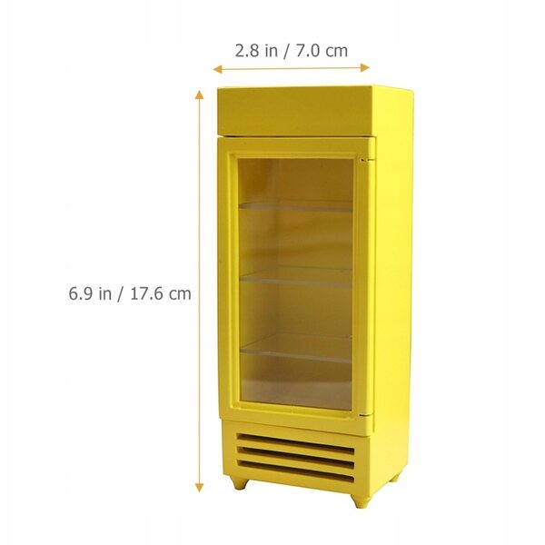 Dekorativer Mini-Kühlschrank aus gelbem Holz für das Puppenhaus, realistisch und sicher