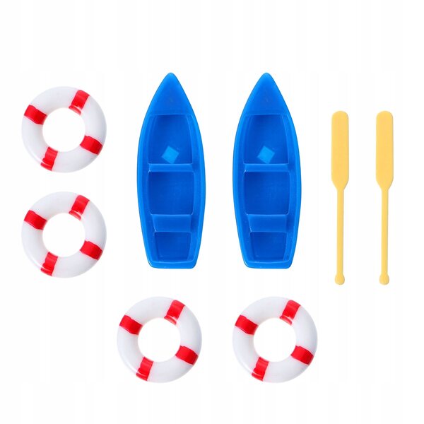 Lot de 2 décorations d'intérieur mini bateau et bouée de sauvetage bleue en plastique résistant