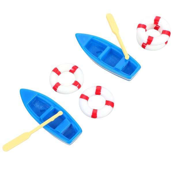 Set 2 Mini Decorazioni Casa Barca e Salvagente Blu in Plastica Resistente