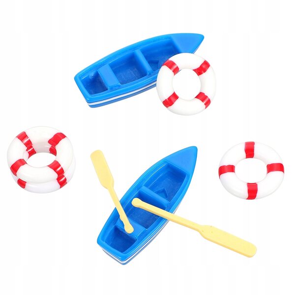 Set 2 Mini Decorazioni Casa Barca e Salvagente Blu in Plastica Resistente