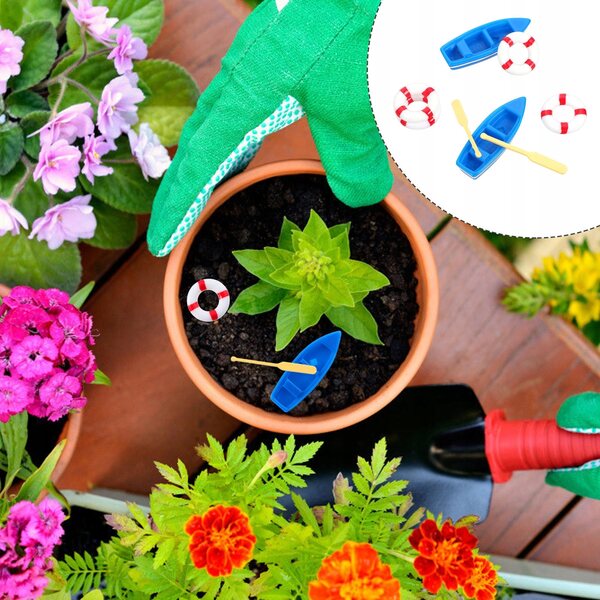 Set 2 Mini Decorazioni Casa Barca e Salvagente Blu in Plastica Resistente
