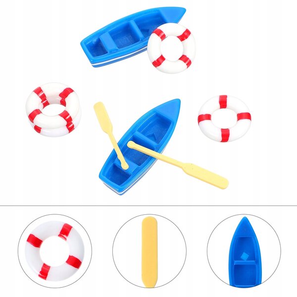 Set 2 Mini Decorazioni Casa Barca e Salvagente Blu in Plastica Resistente