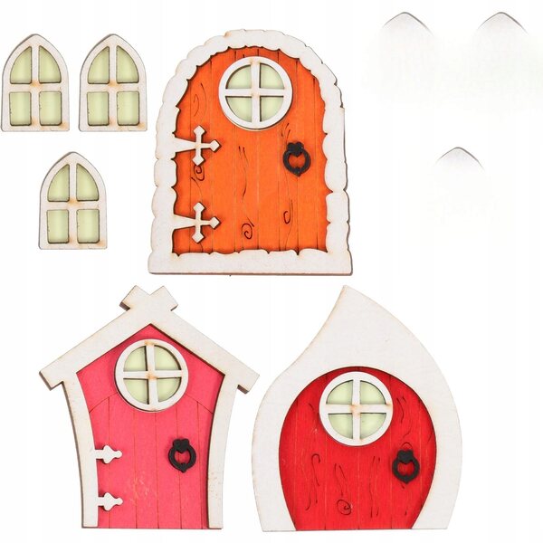 Set 3 Porte di Legno Rosse per Fata Decorazione Giardino 10x7,7 cm