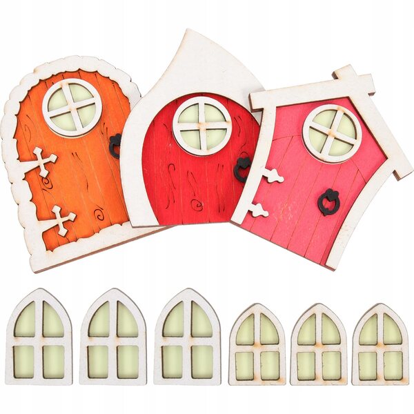 Set 3 Porte di Legno Rosse per Fata Decorazione Giardino 10x7,7 cm