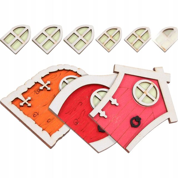 Set 3 Porte di Legno Rosse per Fata Decorazione Giardino 10x7,7 cm