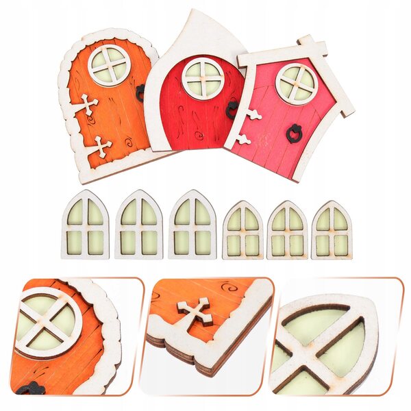 Set 3 Porte di Legno Rosse per Fata Decorazione Giardino 10x7,7 cm