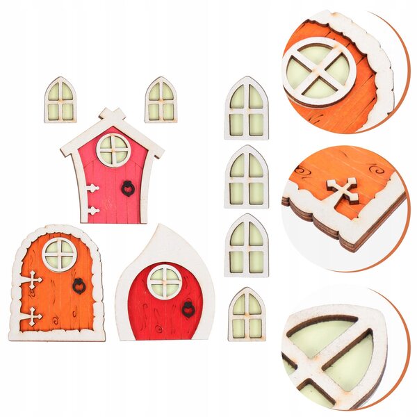 Set 3 Porte di Legno Rosse per Fata Decorazione Giardino 10x7,7 cm