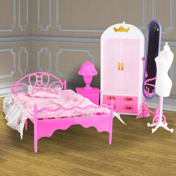 Set 5 Accessori Miniatura 1:6 per Mobili Casa delle Bambole con Specchio e Lampada