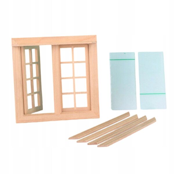 Finestra in Legno per Casa delle Bambole Scala 1:12 con Doppie Porte 16 Griglie