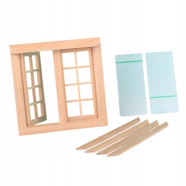 Finestra in Legno per Casa delle Bambole Scala 1:12 con Doppie Porte 16 Griglie