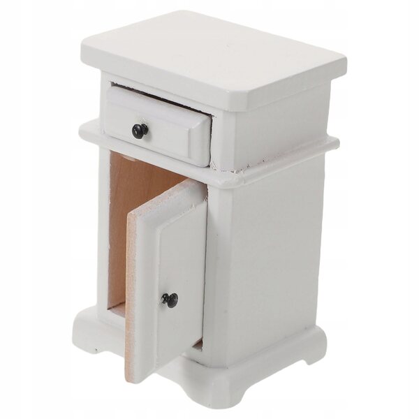 Miniatura Tavolino Notte in Legno Bianco per Casa delle Bambole Scala 1:12