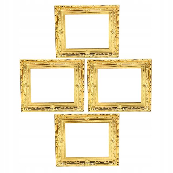 4 goldene Miniatur-Kunststoffrahmen für Puppenhäuser im europäischen Stil