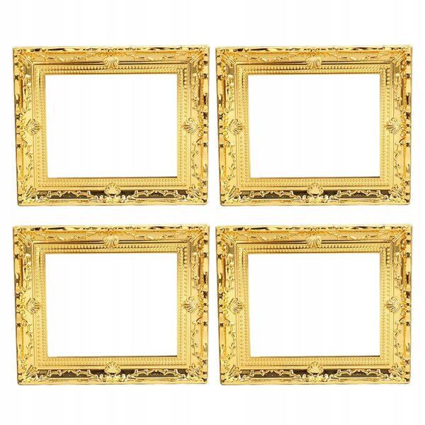 4 goldene Miniatur-Kunststoffrahmen für Puppenhäuser im europäischen Stil