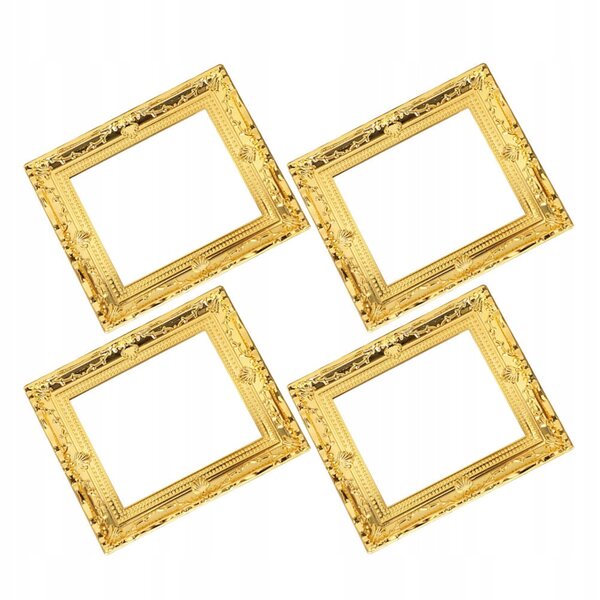 4 goldene Miniatur-Kunststoffrahmen für Puppenhäuser im europäischen Stil