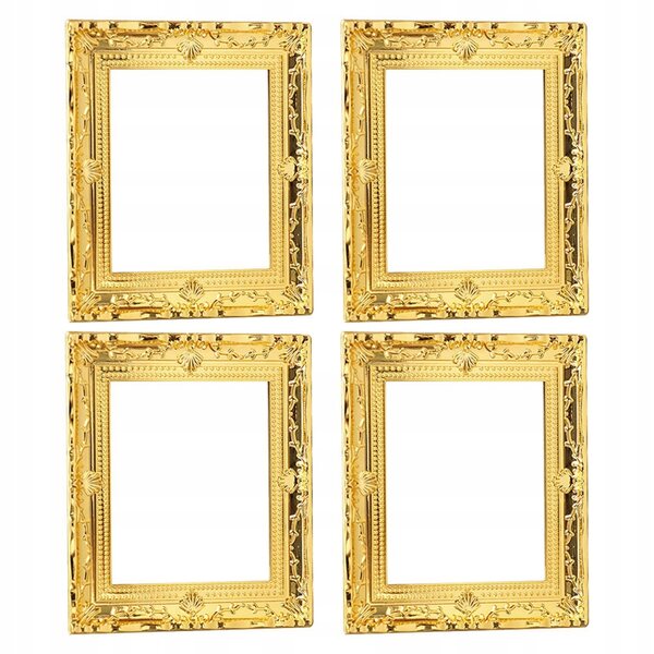 4 goldene Miniatur-Kunststoffrahmen für Puppenhäuser im europäischen Stil