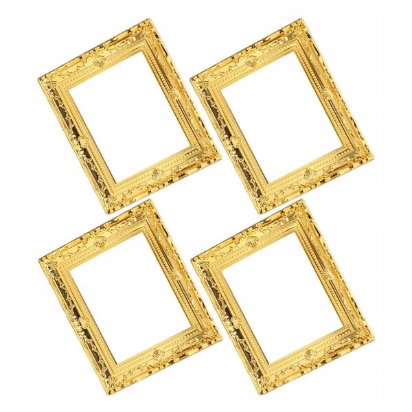 4 goldene Miniatur-Kunststoffrahmen für Puppenhäuser im europäischen Stil