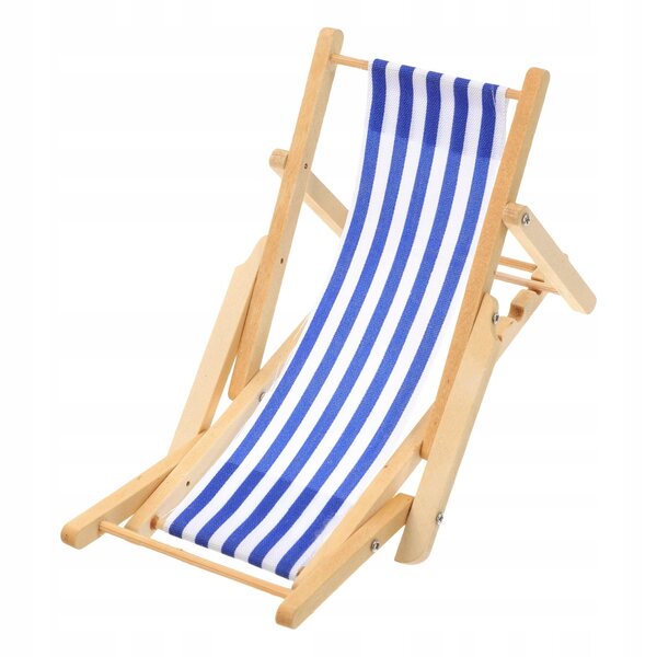 Miniatur-Strandliegestuhl 1:12 aus Holz mit blauem Stoff – Meeresdekoration