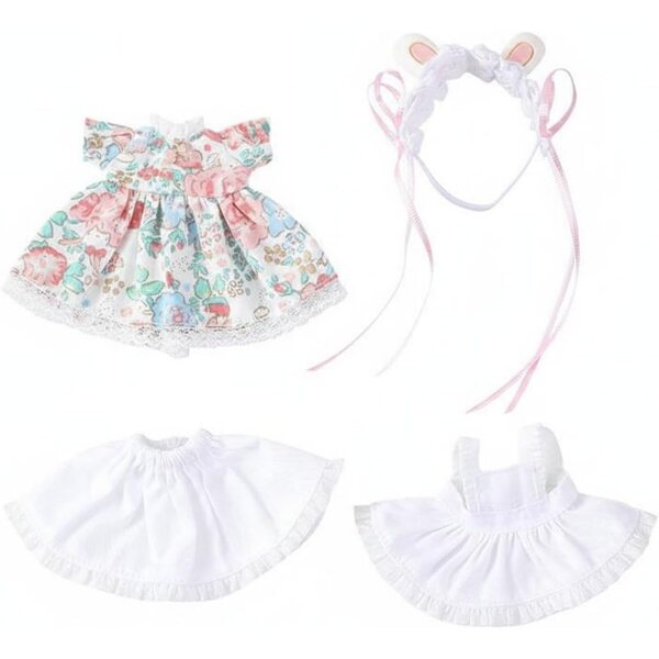Qianly Vestito Cameriera OB11 con Orecchie Animali per Bambole 1/12 Rosa Elegante