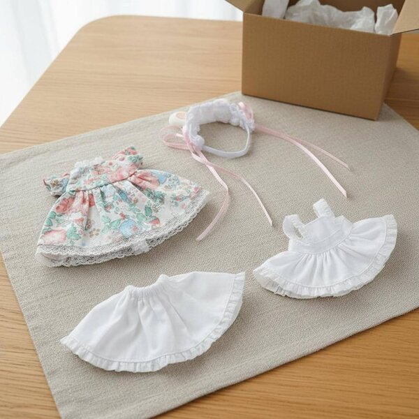 Qianly Vestito Cameriera OB11 con Orecchie Animali per Bambole 1/12 Rosa Elegante