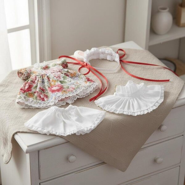 Qianly Vestito Cameriera OB11 con Orecchie Animali per Bambole 1/12 Rosa Elegante