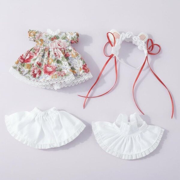 Qianly Vestito Cameriera OB11 con Orecchie Animali per Bambole 1/12 Rosa Elegante