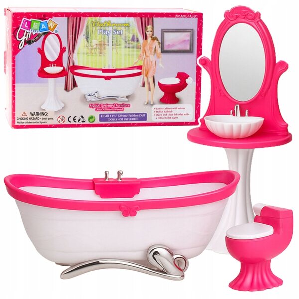 Puppenbadezimmer-Set mit Badewanne und Spielzeugtoilette aus Kunststoff für Kinder ab 3 Jahren