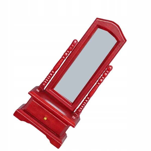 Mini tavolino con specchio in legno rosso per casa delle bambole, resistente e leggero