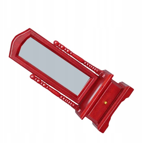 Mini tavolino con specchio in legno rosso per casa delle bambole, resistente e leggero
