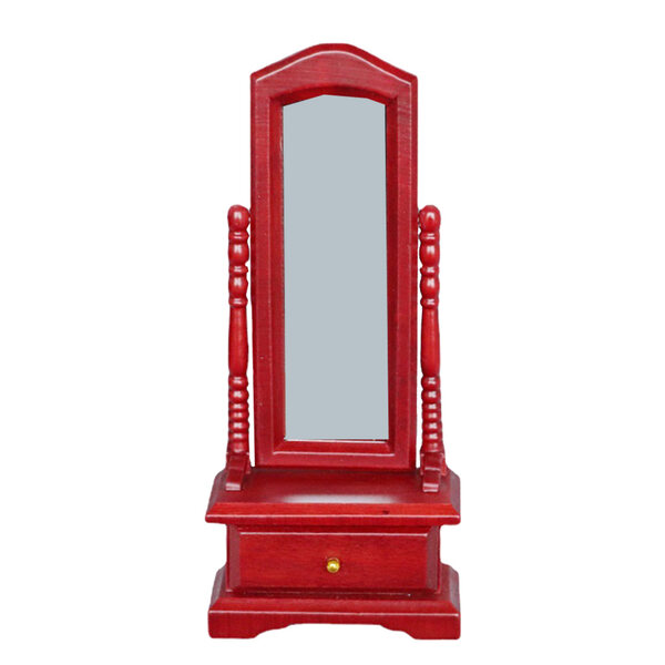 Mini tavolino con specchio in legno rosso per casa delle bambole, resistente e leggero