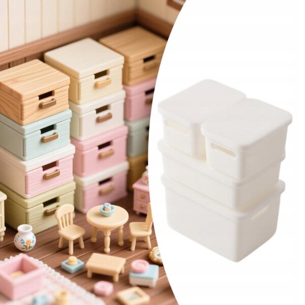 Set 4 Scatole Miniature 1/12 con Coperchio per Casa delle Bambole Bianche