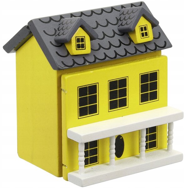 DREWNIANY ŻÓŁTY DOMEK MINIATURA DEKORACJA OGRODU I DOMU