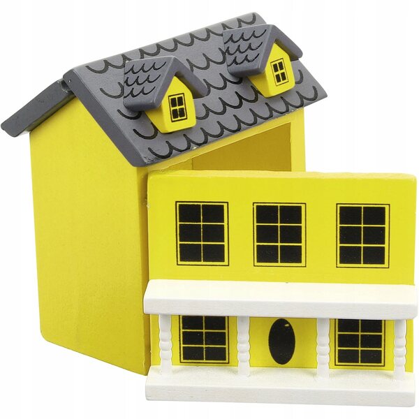 DREWNIANY ŻÓŁTY DOMEK MINIATURA DEKORACJA OGRODU I DOMU