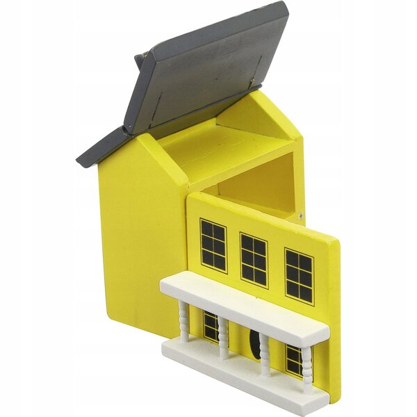 DREWNIANY ŻÓŁTY DOMEK MINIATURA DEKORACJA OGRODU I DOMU