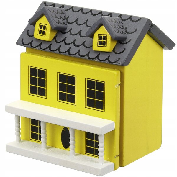 DREWNIANY ŻÓŁTY DOMEK MINIATURA DEKORACJA OGRODU I DOMU