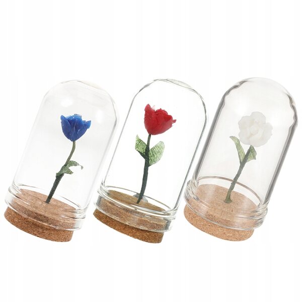 Miniatur-Dekorosen 3 Stück aus Harz und Glas, verschiedene Farben