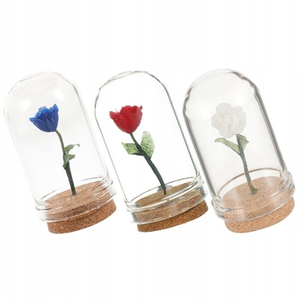 Miniatuur decoratieve rozen 3 stuks in hars en glas, diverse kleuren