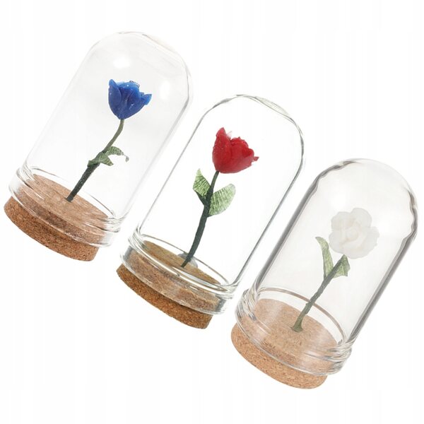Miniatuur decoratieve rozen 3 stuks in hars en glas, diverse kleuren