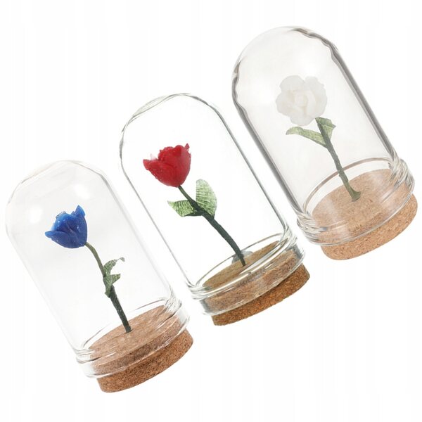 Miniatuur decoratieve rozen 3 stuks in hars en glas, diverse kleuren