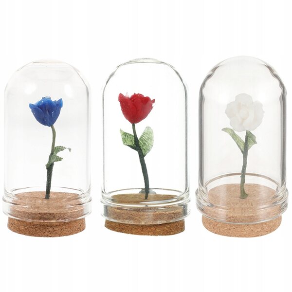 Miniatuur decoratieve rozen 3 stuks in hars en glas, diverse kleuren