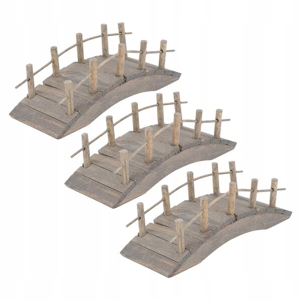 Dunkle gewölbte Mini-Holzbrücken für Landschaften und Miniaturgärten, 3er-Set